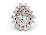 Rose gold Pear Cut Moissanite Floral Double Halo Engagement Ring with Prong Setting_12