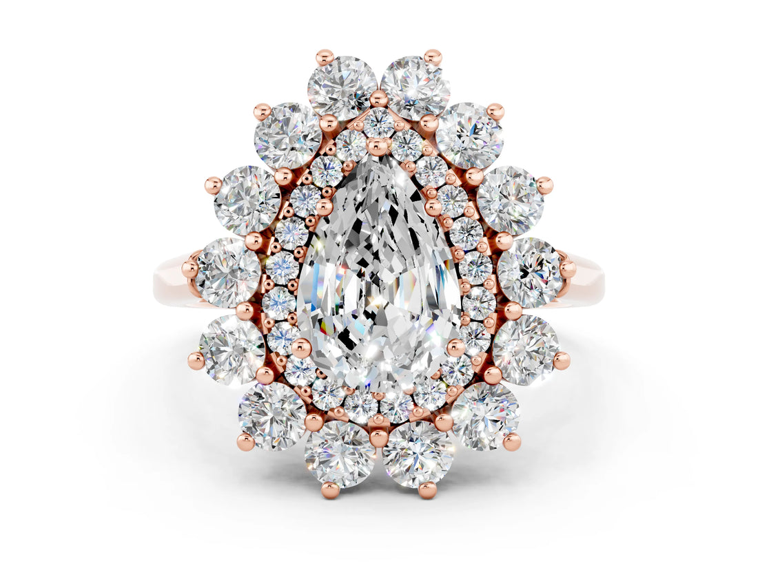 Rose gold Pear Cut Moissanite Floral Double Halo Engagement Ring with Prong Setting_48