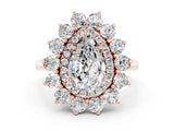 Rose gold Pear Cut Moissanite Floral Double Halo Engagement Ring with Prong Setting_48