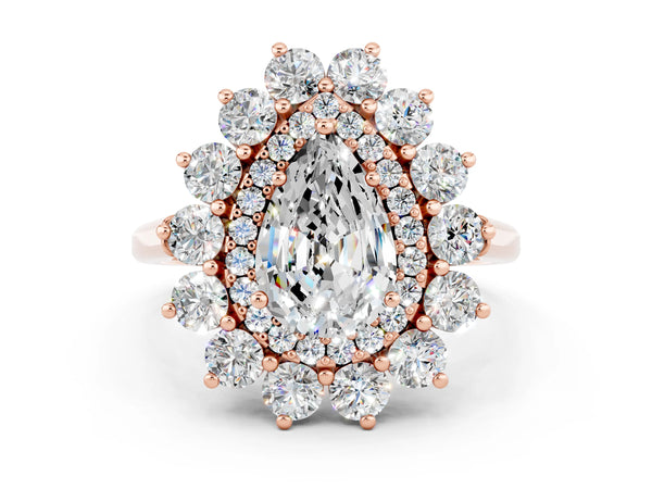 Rose gold Pear Cut Moissanite Floral Double Halo Engagement Ring with Prong Setting