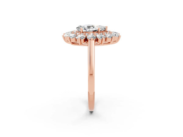 Rose gold Pear Cut Moissanite Floral Double Halo Engagement Ring with Prong Setting
