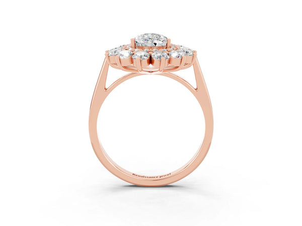 Rose gold Pear Cut Moissanite Floral Double Halo Engagement Ring with Prong Setting