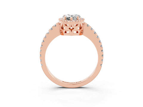 Rose gold Pear Cut Moissanite Halo Engagement Ring with Pavé Band and Prong Setting_15
