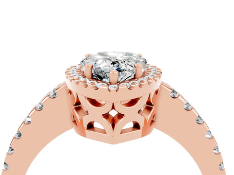 Rose gold Pear Cut Moissanite Halo Engagement Ring with Pavé Band and Prong Setting_16