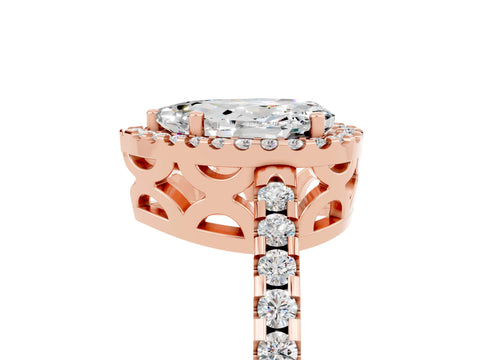 Rose gold Pear Cut Moissanite Halo Engagement Ring with Pavé Band and Prong Setting_17