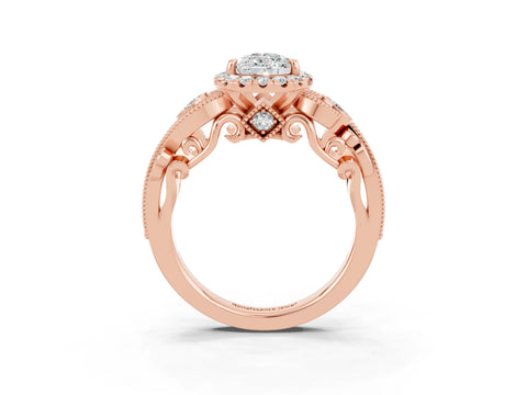 Rose gold Pear Cut Moissanite Halo Ring with Milgrain Pavé Band and Four-Prong Setting_15
