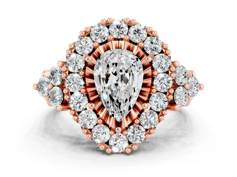 Rose gold Pear Cut Moissanite Halo Ring with Pavé Band and Four-Prong Setting_12