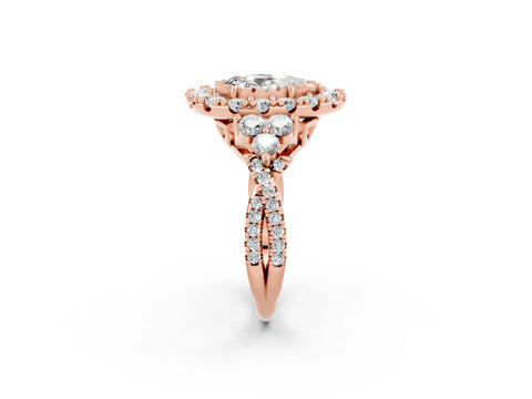 Rose gold Pear Cut Moissanite Halo Ring with Pavé Band and Four-Prong Setting_14