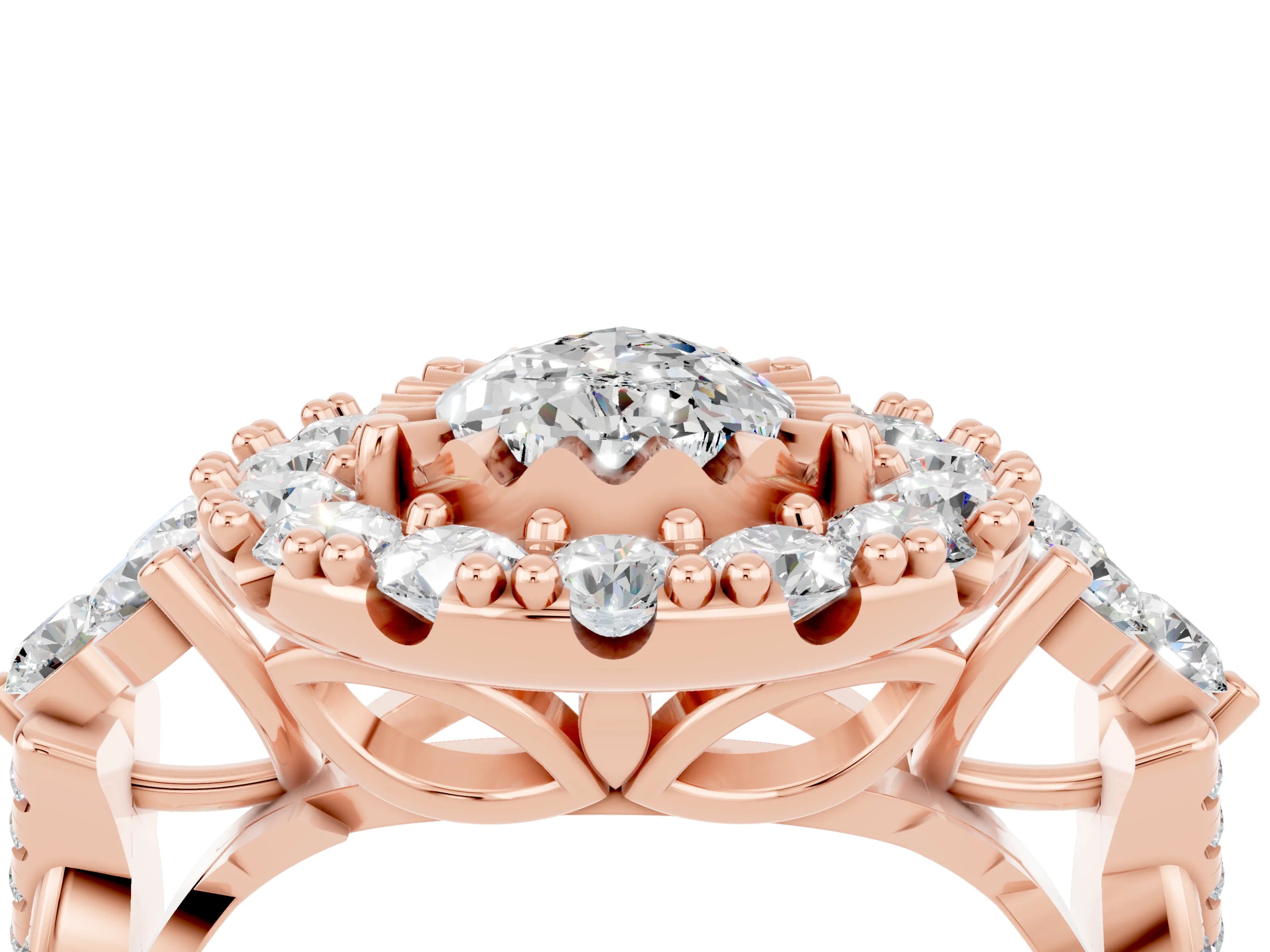 Rose gold Pear Cut Moissanite Halo Ring with Pavé Band and Four-Prong Setting_16