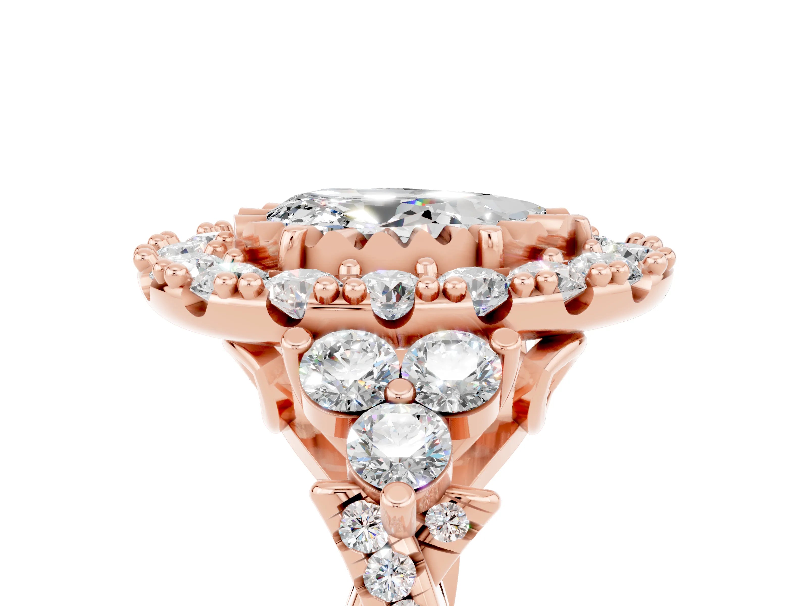 Rose gold Pear Cut Moissanite Halo Ring with Pavé Band and Four-Prong Setting_17