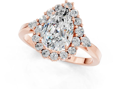 Rose gold Pear Cut Moissanite Halo Ring with Pear Side Stones and Prong Setting_13
