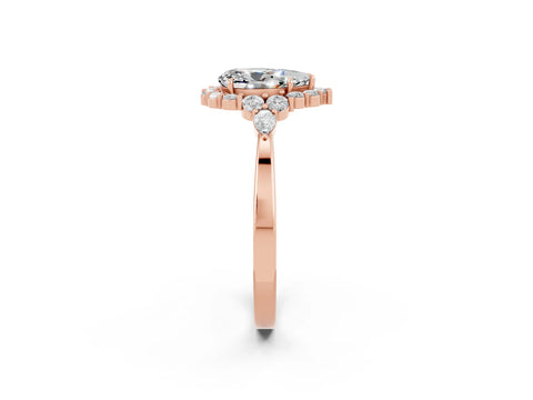 Rose gold Pear Cut Moissanite Halo Ring with Pear Side Stones and Prong Setting_14