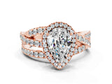 Rose gold Pear Cut Moissanite Halo Ring with Round Split Shank and Prong Setting_60