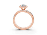 Rose gold Pear Cut Moissanite Halo Ring with Round Split Shank and Prong Setting_63