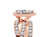 Rose gold Pear Cut Moissanite Halo Ring with Round Split Shank and Prong Setting_65