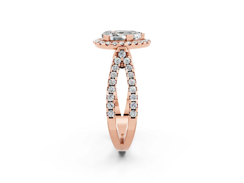 Rose gold Pear Cut Moissanite Halo Ring with Split Shank Pavé Band and Prong Setting_2