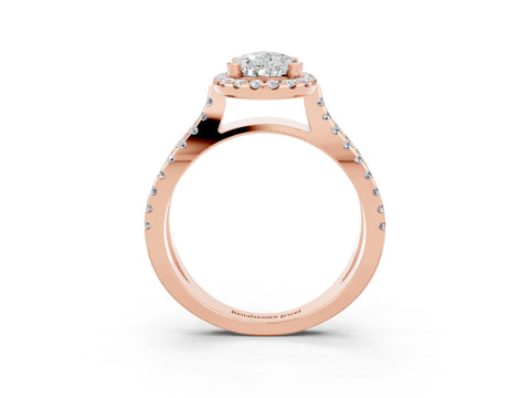 Rose gold Pear Cut Moissanite Halo Ring with Split Shank Pavé Band and Prong Setting_3