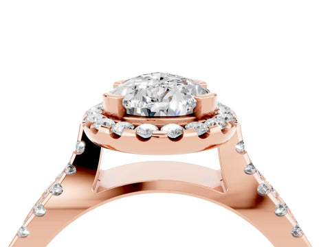 Rose gold Pear Cut Moissanite Halo Ring with Split Shank Pavé Band and Prong Setting_4