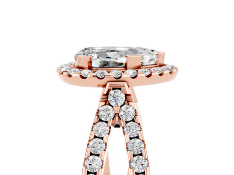 Rose gold Pear Cut Moissanite Halo Ring with Split Shank Pavé Band and Prong Setting_5