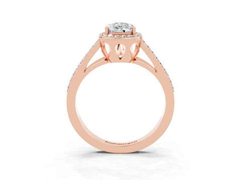 Rose gold Pear Cut Moissanite Halo Ring with Split Shank U-Prong Band and Four-Prong Setting_3