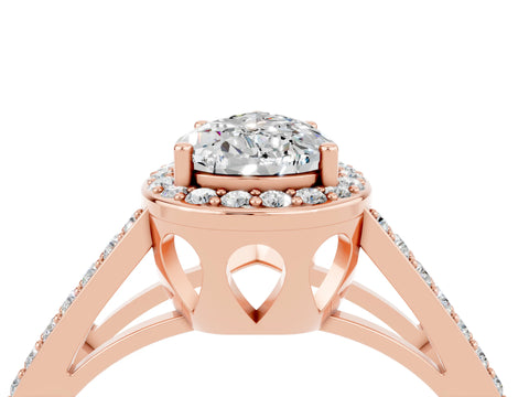 Rose gold Pear Cut Moissanite Halo Ring with Split Shank U-Prong Band and Four-Prong Setting_4