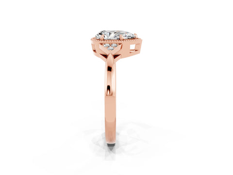 Rose gold Pear Cut Moissanite Halo Ring with Tapered Band and Four-Prong Setting_2