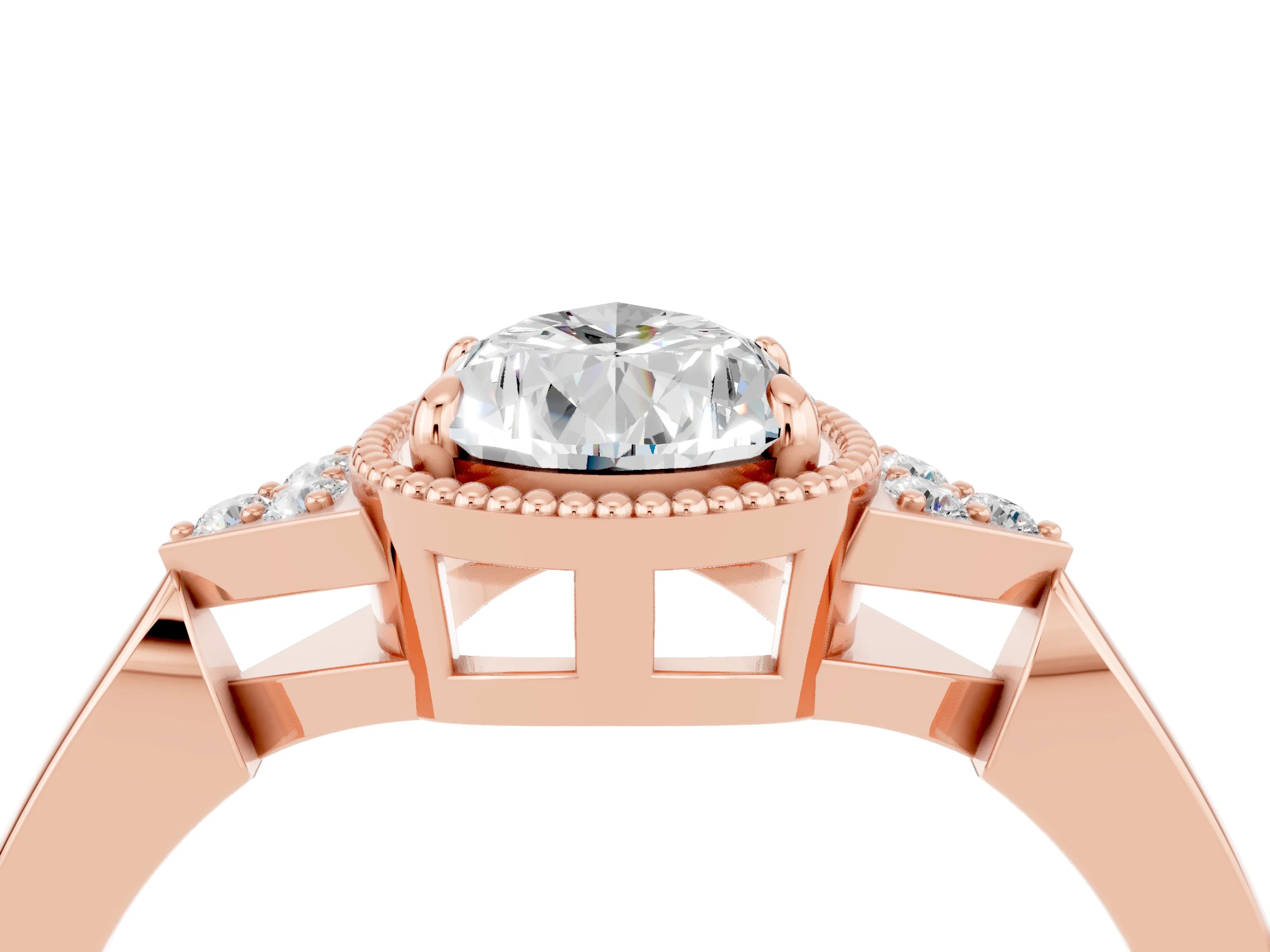 Rose gold Pear Cut Moissanite Halo Ring with Tapered Band and Four-Prong Setting_4