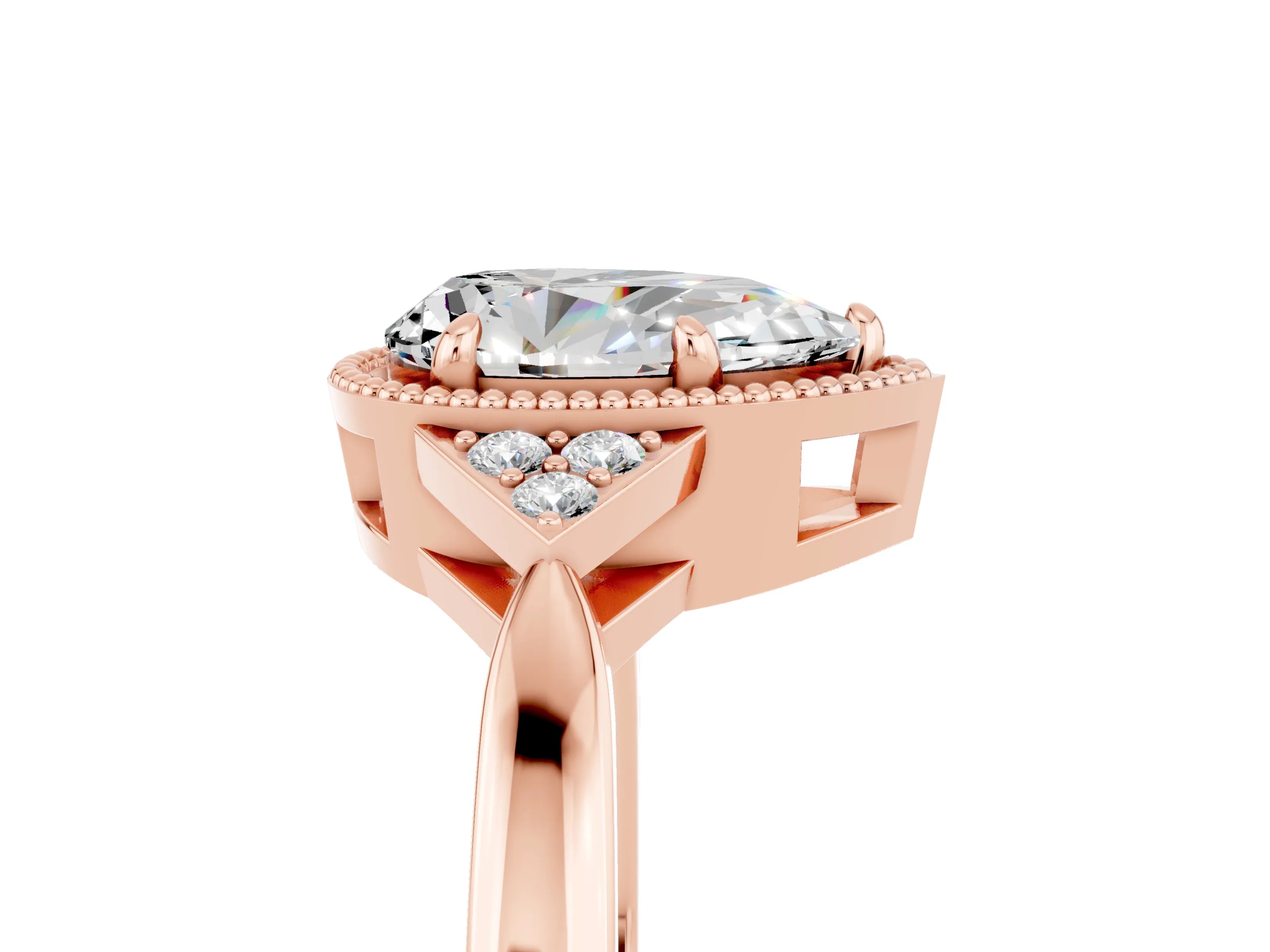 Rose gold Pear Cut Moissanite Halo Ring with Tapered Band and Four-Prong Setting_5
