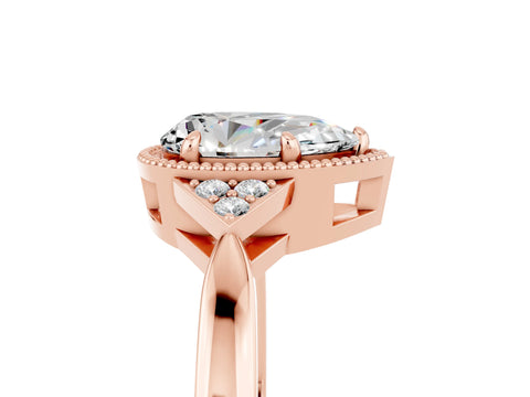 Rose gold Pear Cut Moissanite Halo Ring with Tapered Band and Four-Prong Setting_5