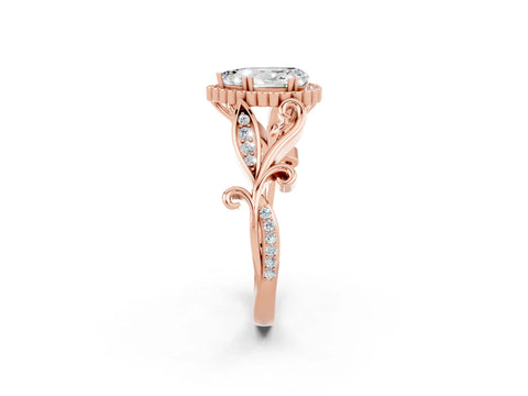 Rose gold Pear Cut Moissanite Halo Ring with Vintage Split Shank and Four-Prong Setting_2
