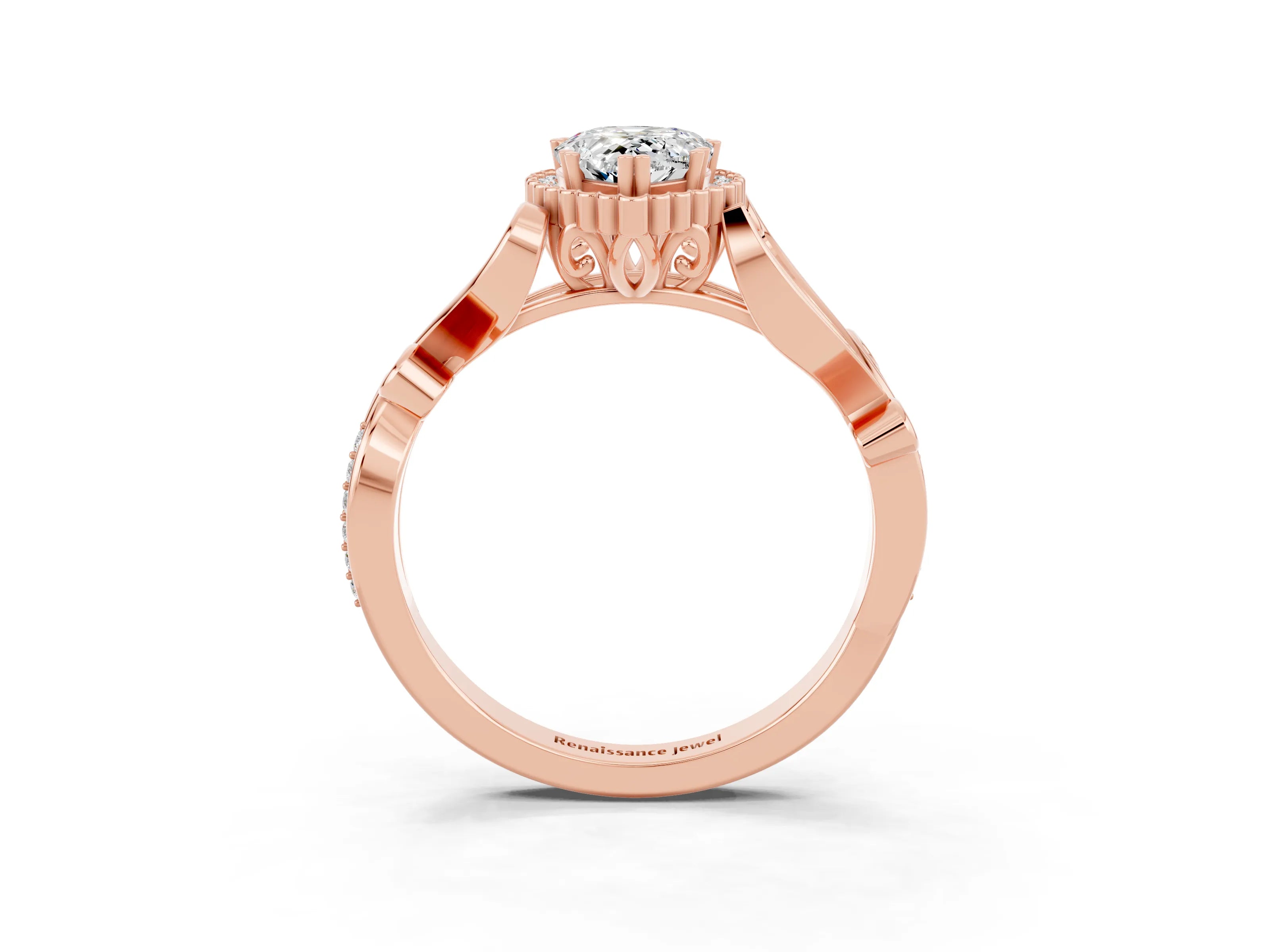 Rose gold Pear Cut Moissanite Halo Ring with Vintage Split Shank and Four-Prong Setting_3