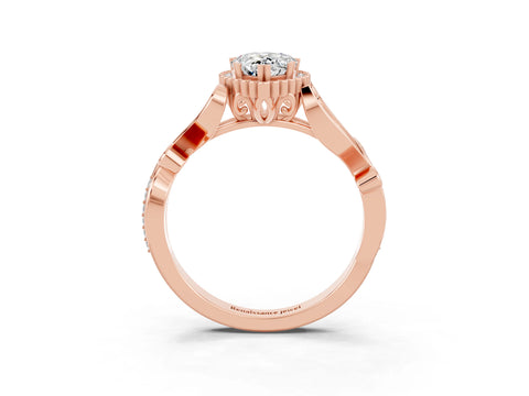 Rose gold Pear Cut Moissanite Halo Ring with Vintage Split Shank and Four-Prong Setting_3