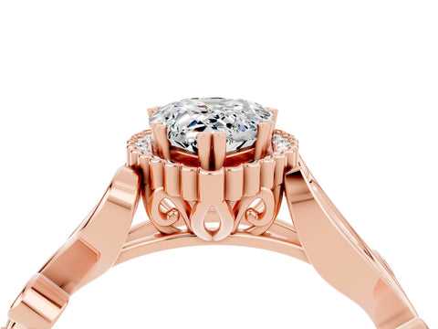 Rose gold Pear Cut Moissanite Halo Ring with Vintage Split Shank and Four-Prong Setting_4
