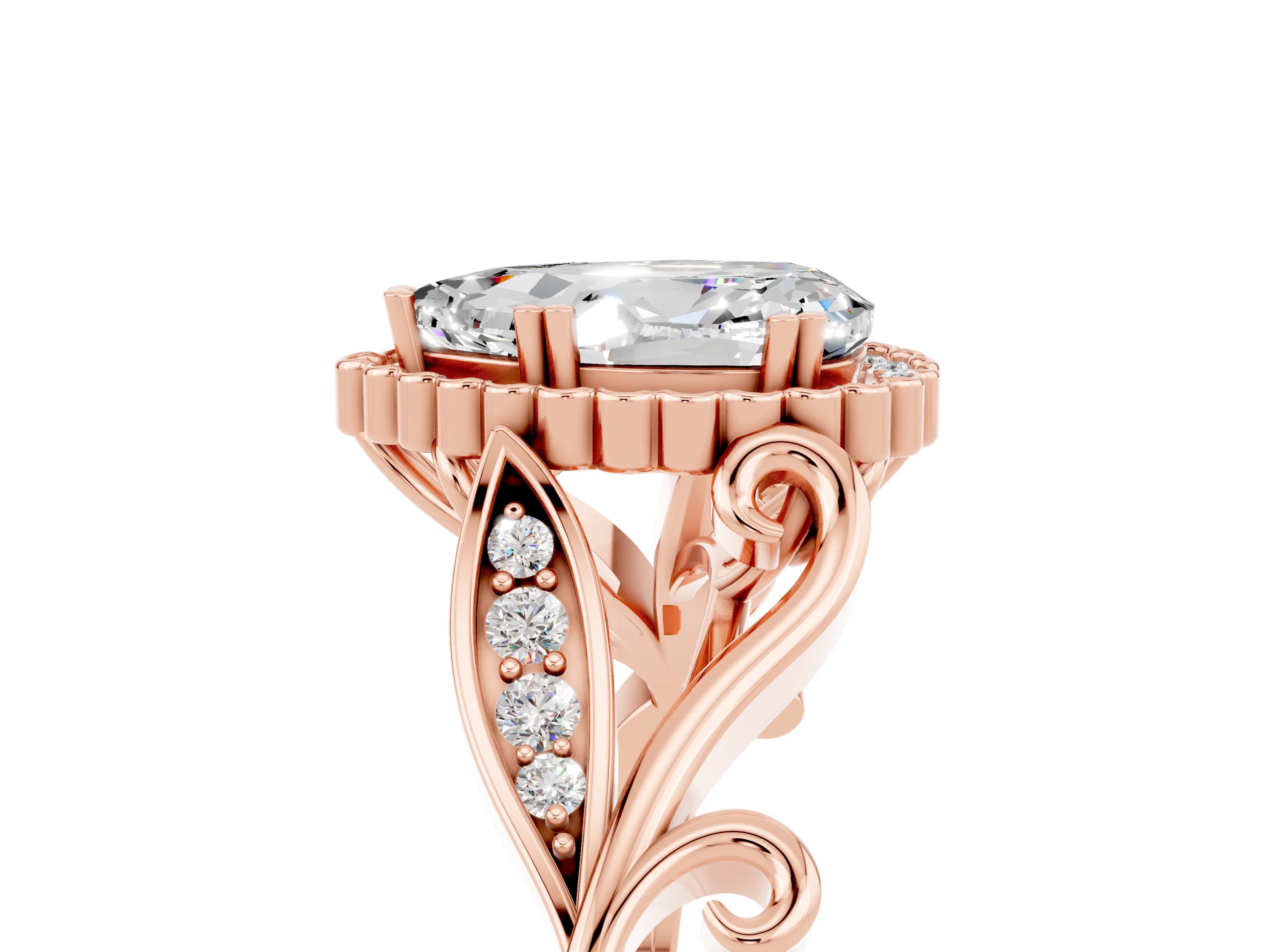 Rose gold Pear Cut Moissanite Halo Ring with Vintage Split Shank and Four-Prong Setting_5