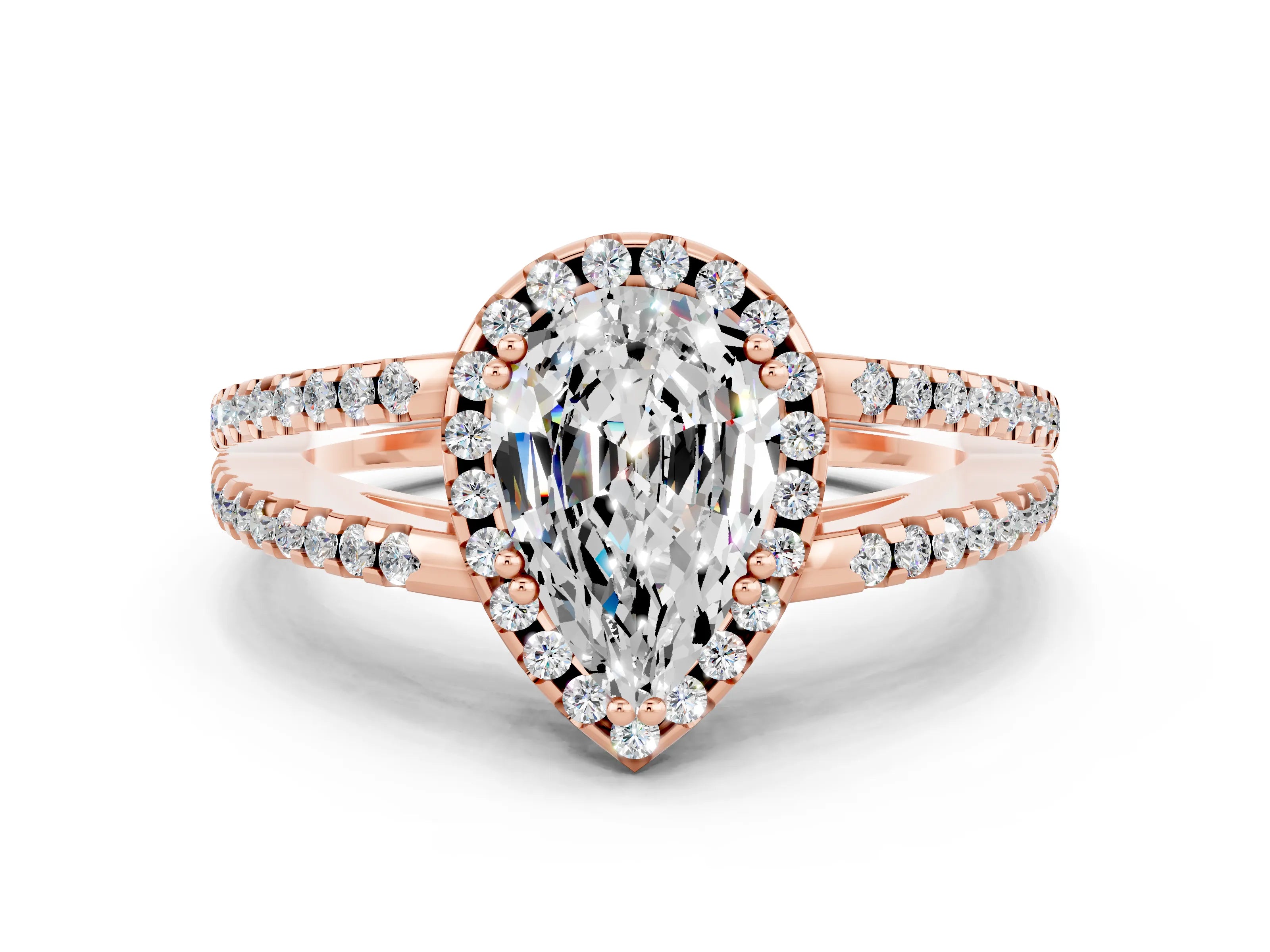 Rose gold Pear Cut Moissanite Halo Split Shank Engagement Ring_12