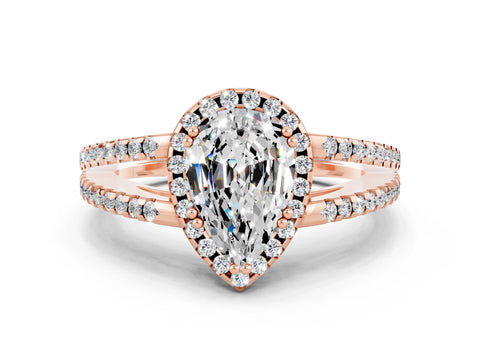 Rose gold Pear Cut Moissanite Halo Split Shank Engagement Ring_12
