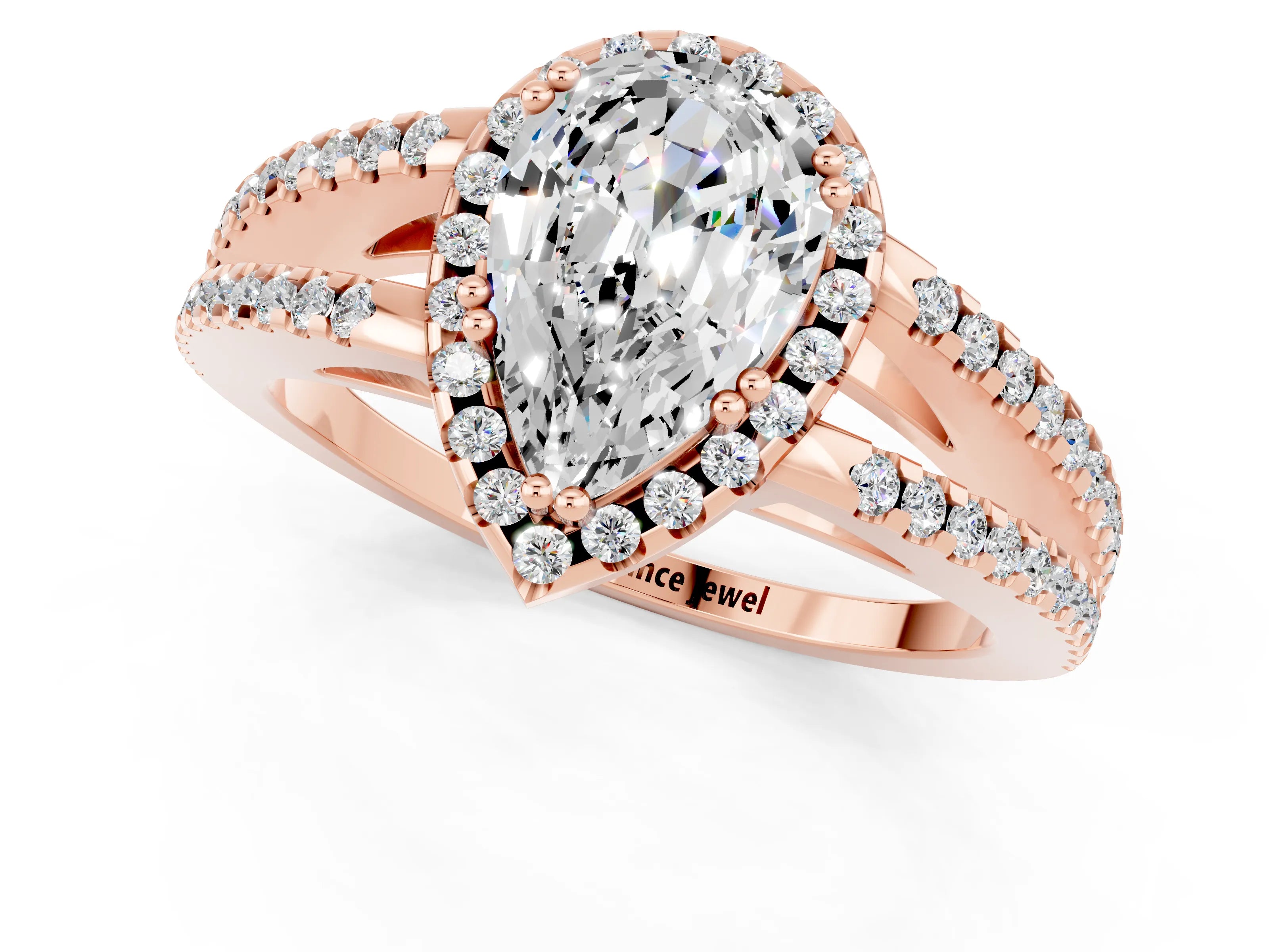 Rose gold Pear Cut Moissanite Halo Split Shank Engagement Ring_13