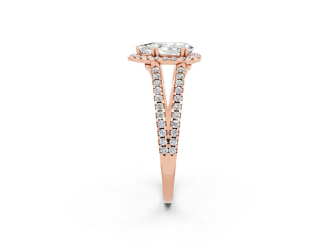 Rose gold Pear Cut Moissanite Halo Split Shank Engagement Ring_14