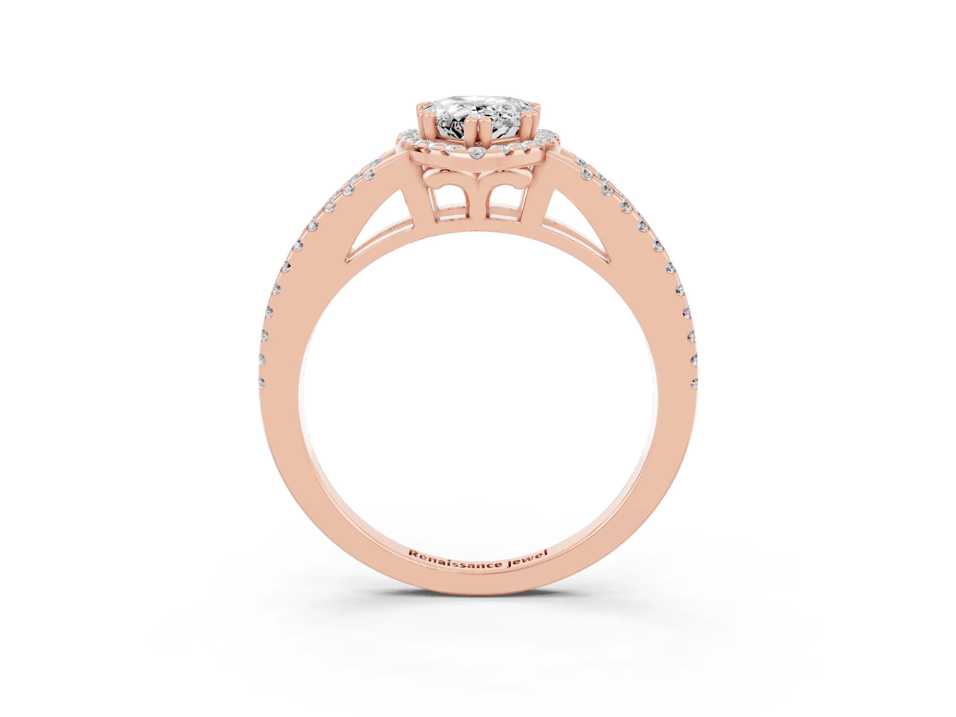 Rose gold Pear Cut Moissanite Halo Split Shank Engagement Ring_15