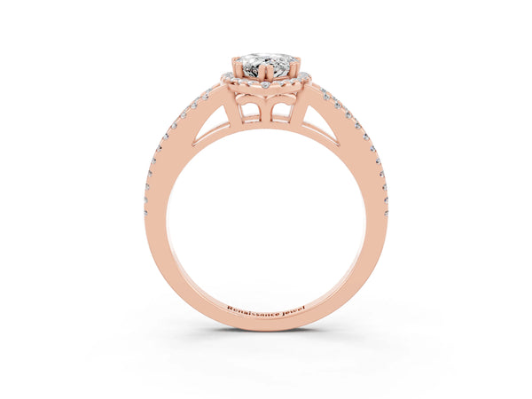 Rose gold Pear Cut Moissanite Halo Split Shank Engagement Ring