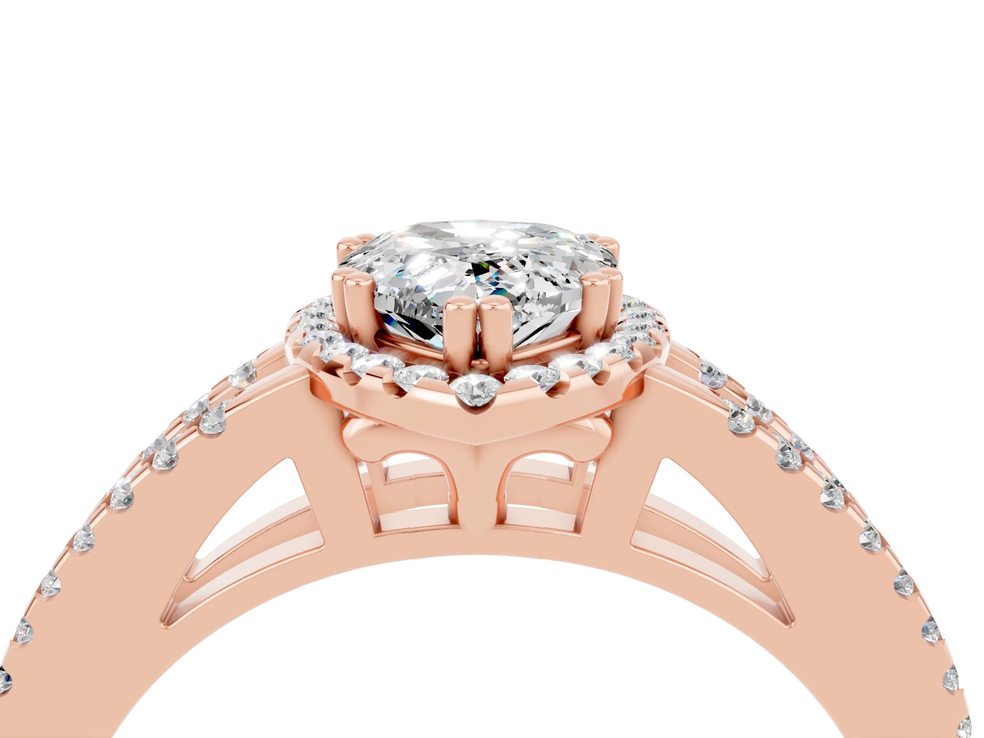 Rose gold Pear Cut Moissanite Halo Split Shank Engagement Ring_16