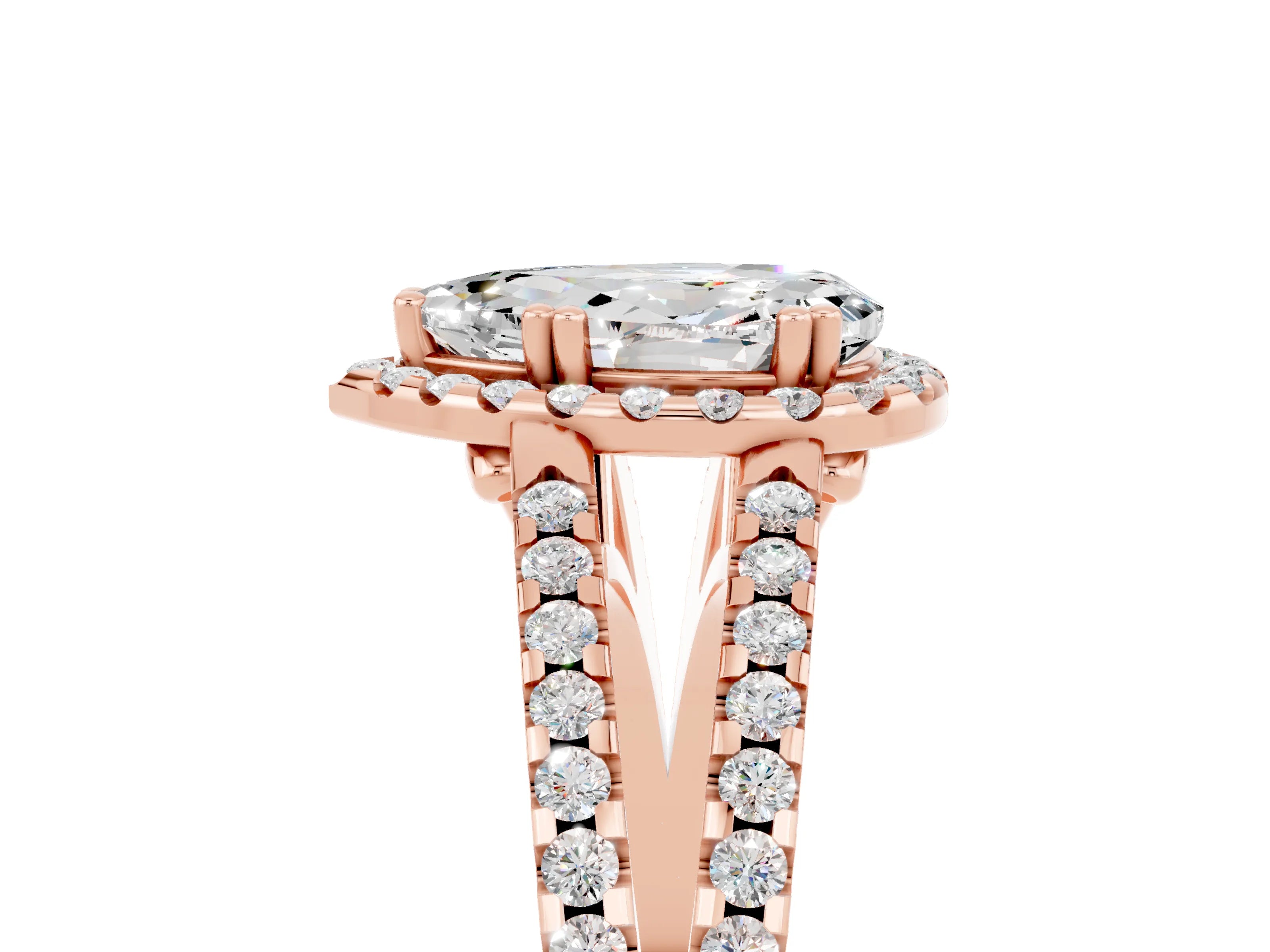 Rose gold Pear Cut Moissanite Halo Split Shank Engagement Ring_17