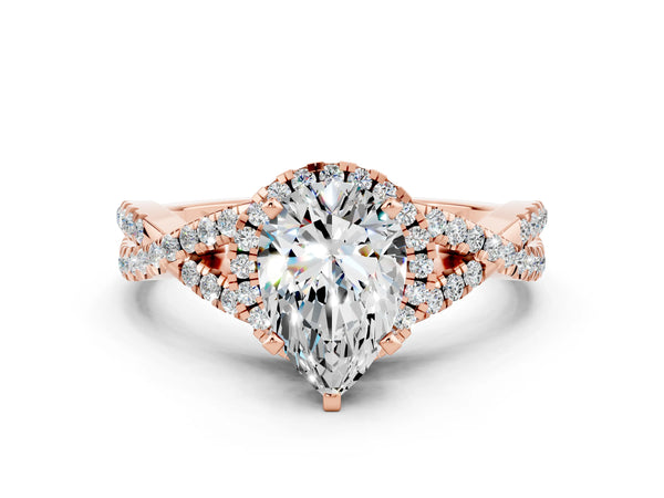 Rose gold Pear Cut Moissanite  Halo Twist Band Solitaire Prong Setting Ring