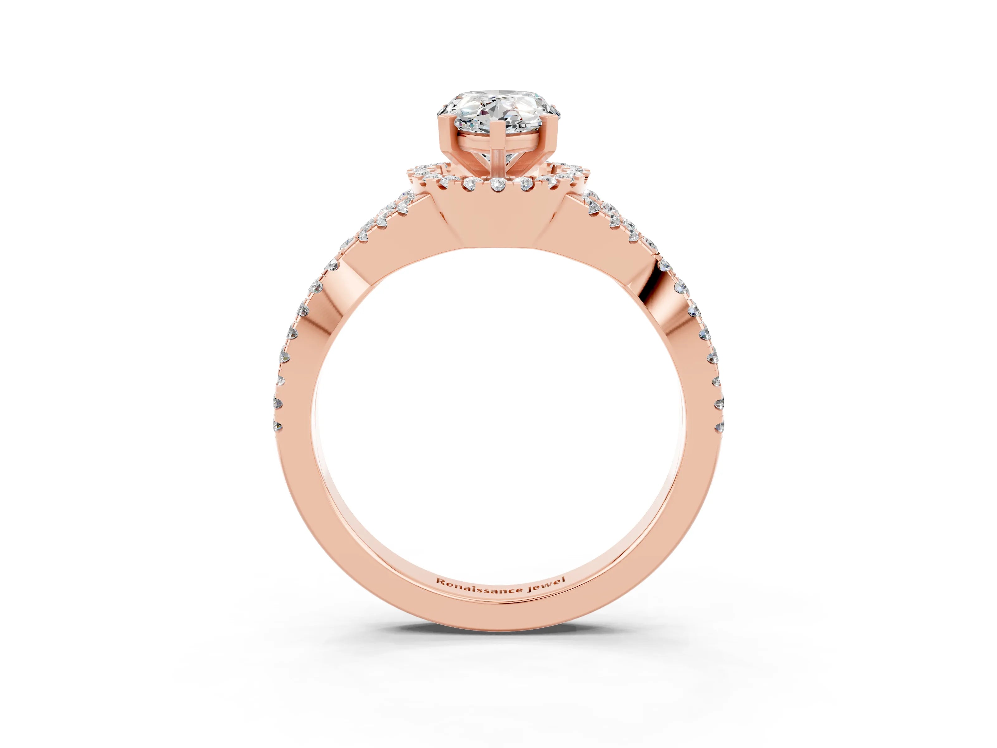 Rose gold Pear Cut Moissanite Halo Twist Band Solitaire Prong Setting Ring_3