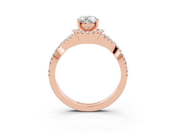 Rose gold Pear Cut Moissanite  Halo Twist Band Solitaire Prong Setting Ring