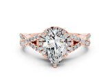 Rose gold Pear Cut Moissanite  Halo Twist Band Solitaire Prong Setting Ring_36