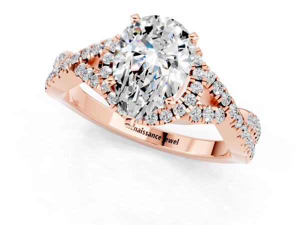Rose gold Pear Cut Moissanite  Halo Twist Band Solitaire Prong Setting Ring