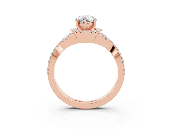 Rose gold Pear Cut Moissanite  Halo Twist Band Solitaire Prong Setting Ring