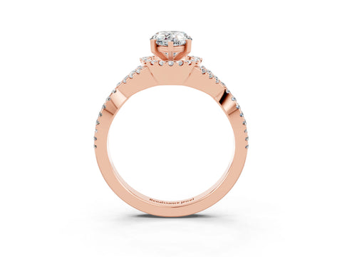 Rose gold Pear Cut Moissanite Halo Twist Band Solitaire Prong Setting Ring_3