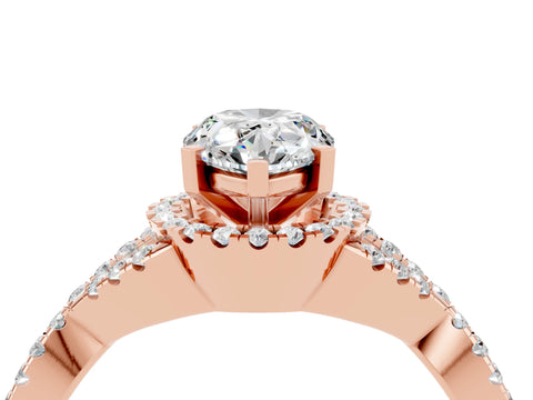 Rose gold Pear Cut Moissanite Halo Twist Band Solitaire Prong Setting Ring_4